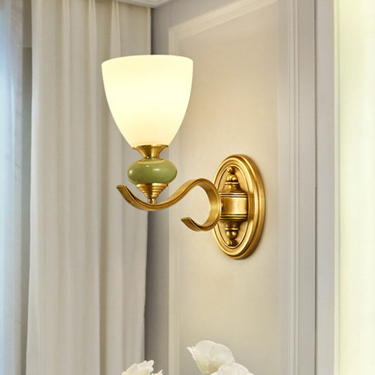 Vivolux | Vintage Conic Wandmontage Verlichtingsarmatuur 1/2-Kop Opal Glas Op Wandlamp in Goud voor Woonkamer