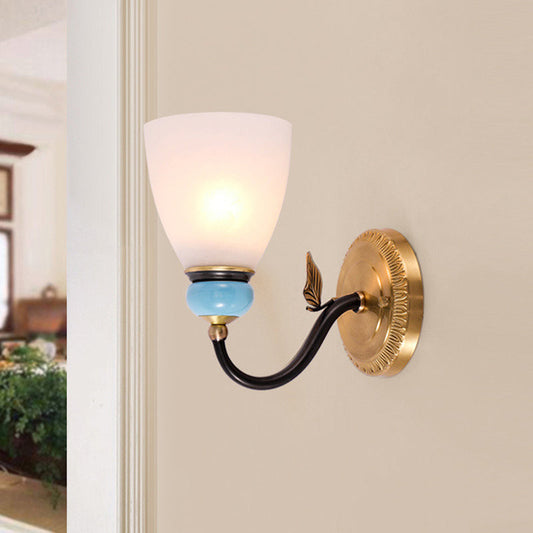 Vivolux | 1 Glühbirne Weiße Glas Wandleuchte Traditionelle Schwarze und Goldene Kegel Ecke Oben Wandlicht Leuchte
