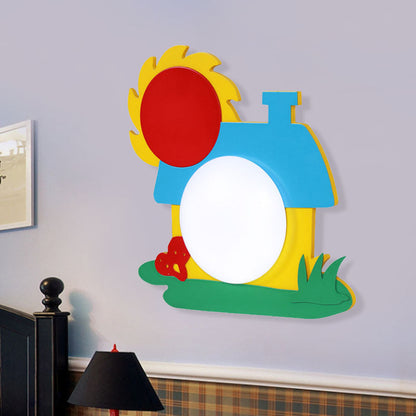 Vivolux | Cartoon House Wandlamp Houten LED Kinderkamer Wandlicht met Acryl Shade in Rood-Geel-Blauw