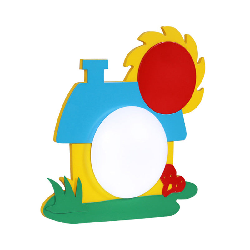 Vivolux | Cartoon House Wandlamp Houten LED Kinderkamer Wandlicht met Acryl Shade in Rood-Geel-Blauw