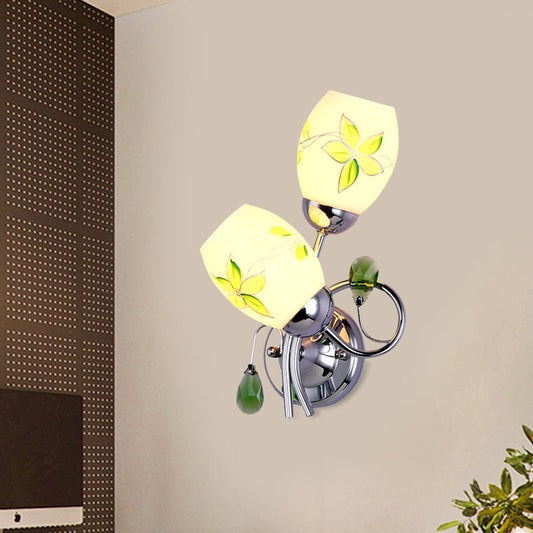 Vivolux | Chrom Winding Wandbeleuchtung Landhausdruck-Glas 2-Kopf Schlafzimmer Wandlampe