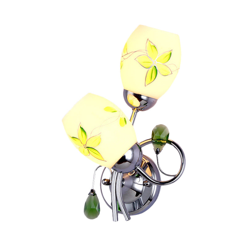 Vivolux | Chrom Winding Wandbeleuchtung Landhausdruck-Glas 2-Kopf Schlafzimmer Wandlampe