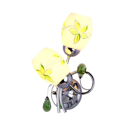 Vivolux | Chrom Winding Wandbeleuchtung Landhausdruck-Glas 2-Kopf Schlafzimmer Wandlampe