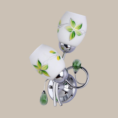 Vivolux | Chrom Winding Wandbeleuchtung Landhausdruck-Glas 2-Kopf Schlafzimmer Wandlampe