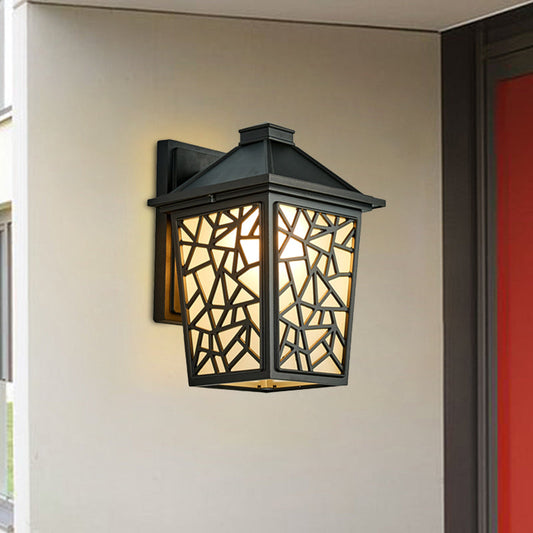 Vivolux | Schwarz 1 Kopf Wand Sconce Beleuchtung Lodge Mattiertes Glas Laterne Wandmontierte Leuchte