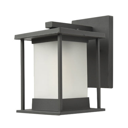 Vivolux | Witte glazen rechthoekige wandlamp rustiek 1-lamp wandverlichting voor buiten in koffie/zwart met metalen frame