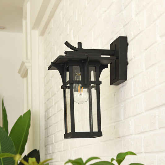 Vivolux | Retro Laterne Wandbeleuchtung Leuchte 1 Licht Klar Wasser Glas Wand sconce Licht in Bronze/Schwarz für Außenbereich