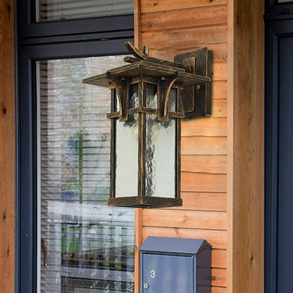 Vivolux | Retro Laterne Wandbeleuchtung Leuchte 1 Licht Klar Wasser Glas Wand sconce Licht in Bronze/Schwarz für Außenbereich