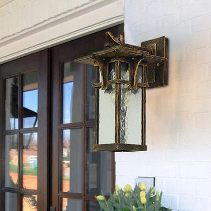Vivolux | Retro Laterne Wandbeleuchtung Leuchte 1 Licht Klar Wasser Glas Wand sconce Licht in Bronze/Schwarz für Außenbereich