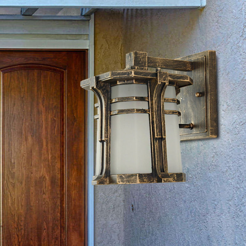 Vivolux | Bronze/Zwarte Lantaarn Wandlamp Lodge Opal Gematteerd Glas Enkelvoudige Lamp Buiten Wandverlichting Fixture