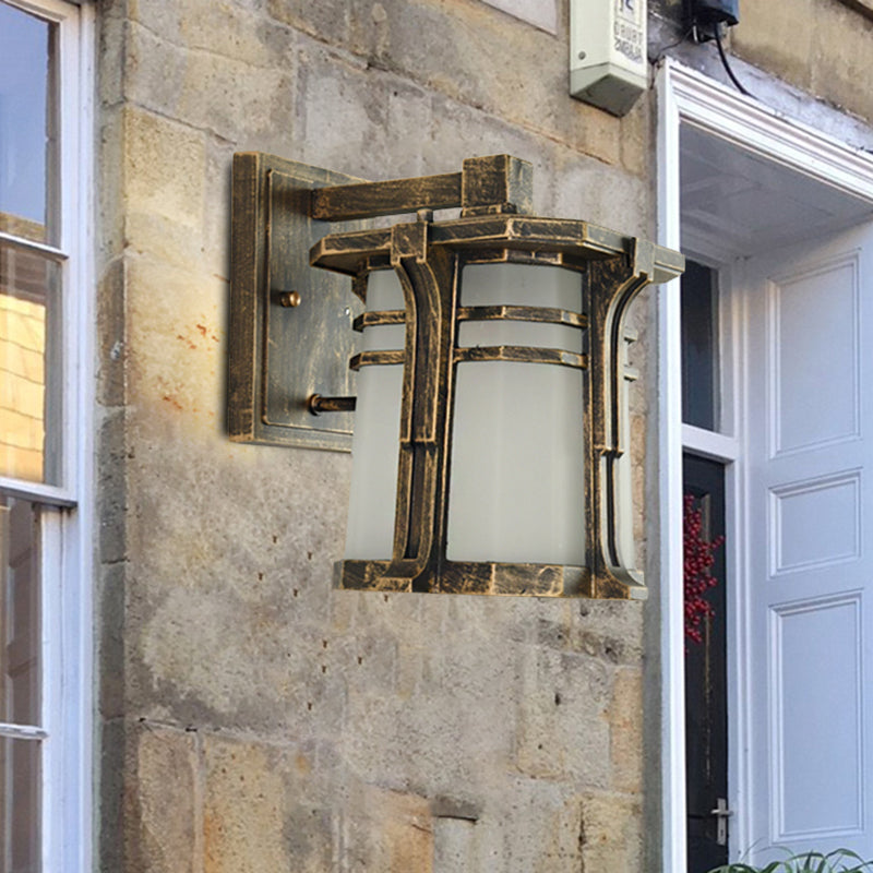 Vivolux | Bronze/Zwarte Lantaarn Wandlamp Lodge Opal Gematteerd Glas Enkelvoudige Lamp Buiten Wandverlichting Fixture