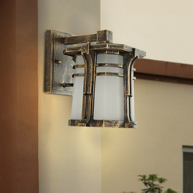 Vivolux | Bronze/Zwarte Lantaarn Wandlamp Lodge Opal Gematteerd Glas Enkelvoudige Lamp Buiten Wandverlichting Fixture