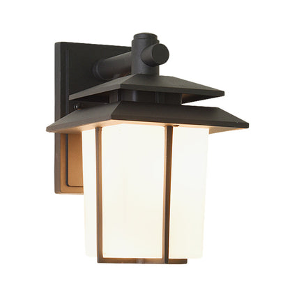 Vivolux | Witte Glazen Lantaarn Wandlamp Lodge 1-Lamp Binnenplaats Wandverlichting Fixture in Brons/Zwart
