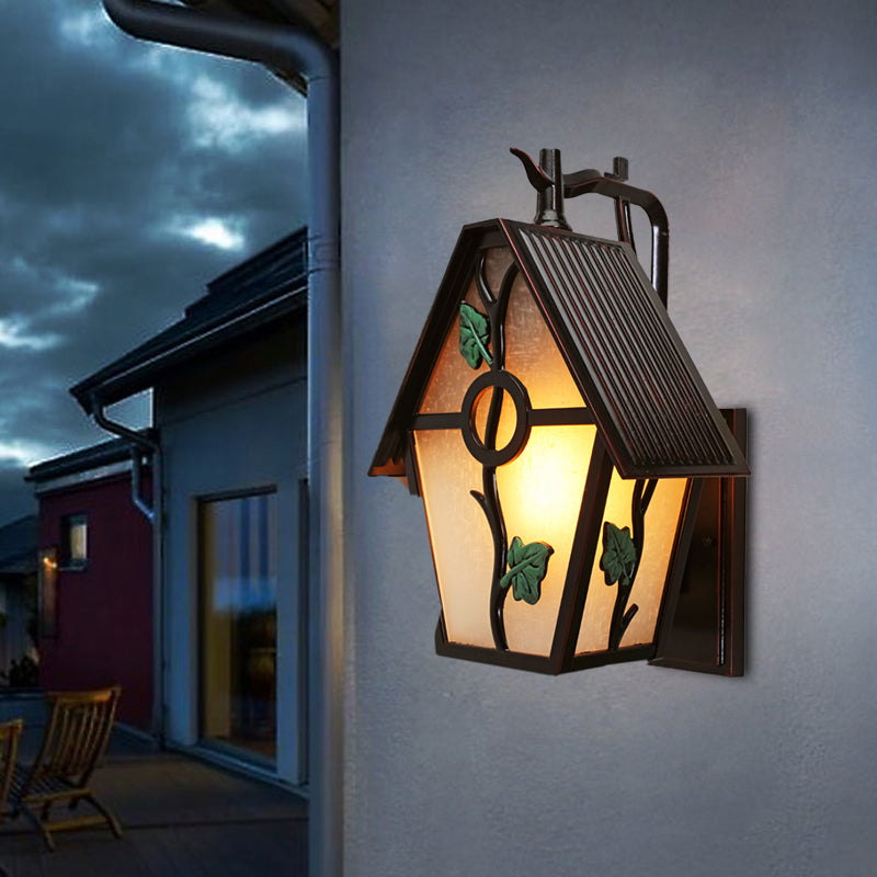 Vivolux | Haus Weißes Glas Wandleuchte Ländlich 1-Licht Außenwandleuchte in Kaffee mit Blattdesign