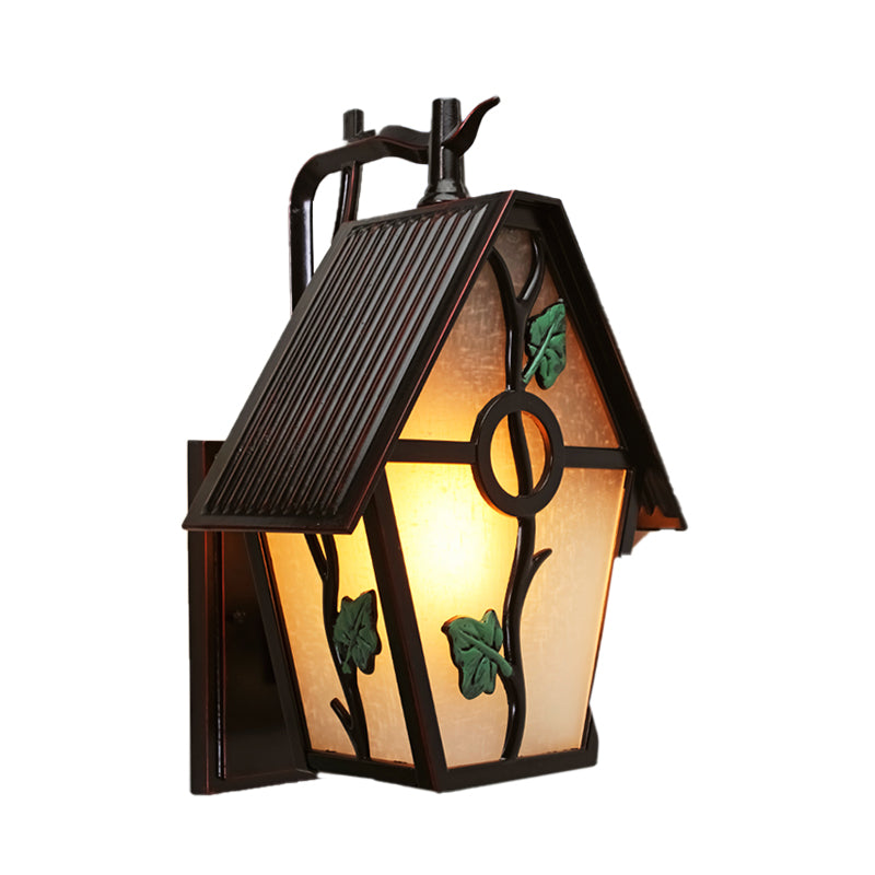 Vivolux | Haus Weißes Glas Wandleuchte Ländlich 1-Licht Außenwandleuchte in Kaffee mit Blattdesign