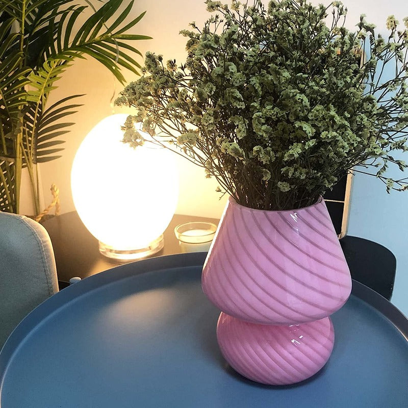 Vivolux | Pilzlampe, Glas-Pilz-Nachttischlampen Translucente Murano Vintage Stil Gestreifte Kleine Nachttisch Desklampe Wirbellicht für Wohnkultur, Esszimmer, Wohnzimmer, Schlafzimmer, Geschenk