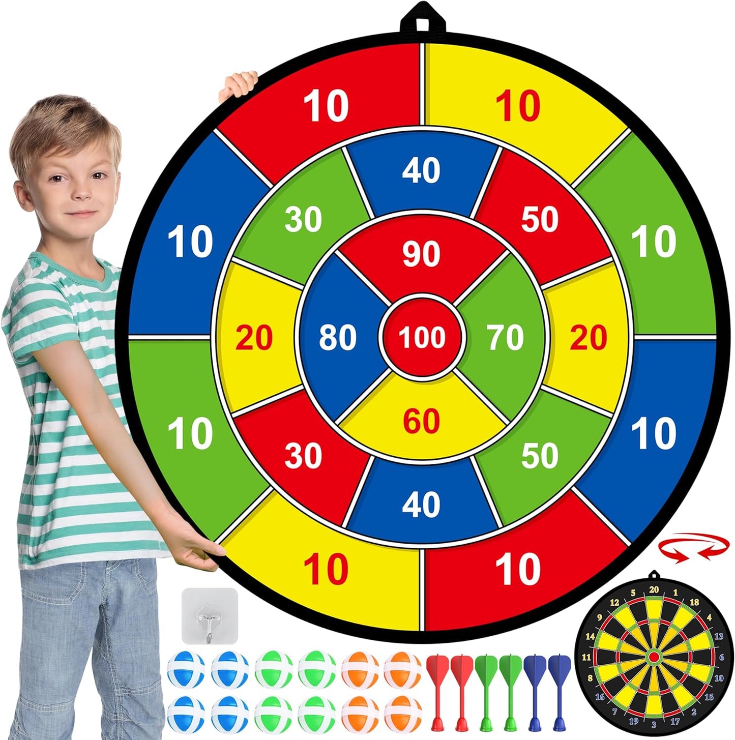 Vivolux | Großes doppelseitiges Dartboard für Kinder – Spielen, Lernen und Entspannen