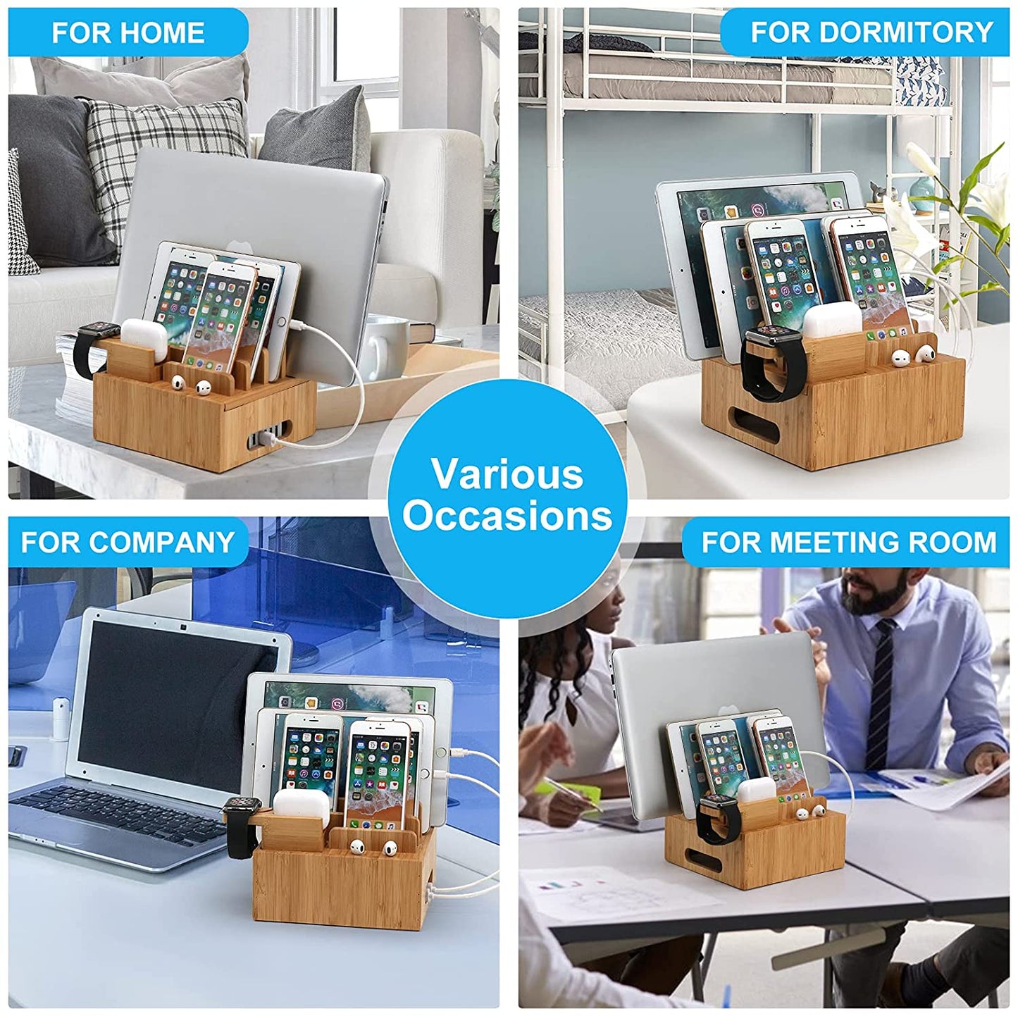 Ladestation für mehrere Geräte (inklusive 5-Port-USB-Ladegerät, 5-Pack-Kabel, Smartwatch- und Ohrhörerständer)