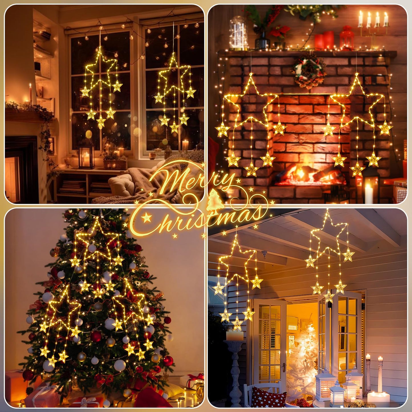 Vivolux | Quntis 2Pcs 95cm Große Weihnachtsfensterlichter, 84LED 12 Sterne Batteriebetriebene Weihnachts-Silhouette Funkelsternlichter mit Timer-Speicher, 8 Modi Xmas Innen Außen Hängehängedekoration, Warmweiß