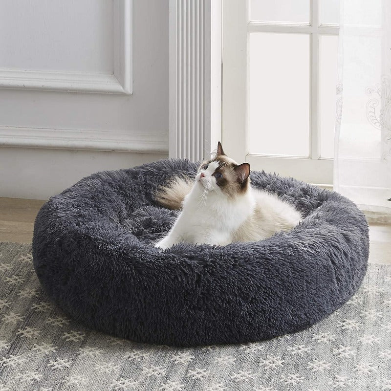 Vivolux | PawNest Beruhigendes Donut-Katzenbett | Rundes Plüsch Nest | Stresslindernd & Gemütlich | Perfekt für Katzen & kleine Hunde
