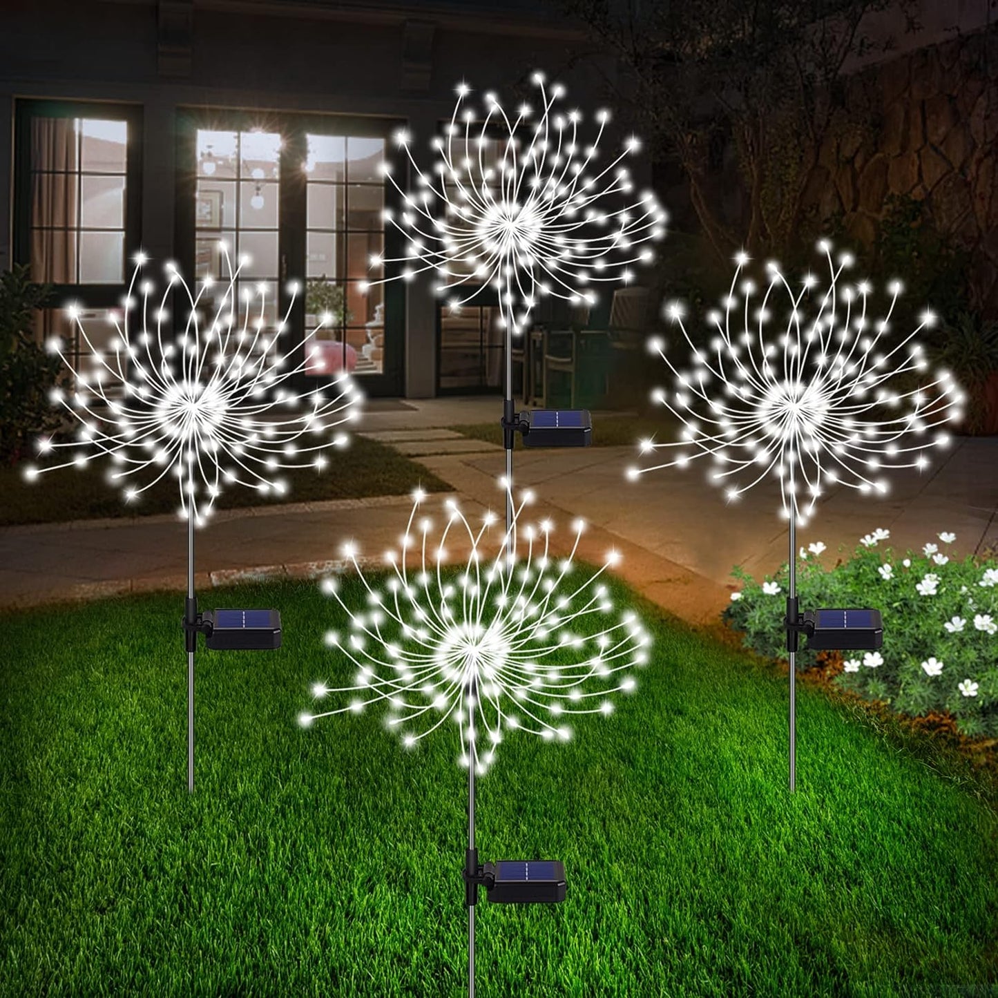 Vivolux | 4 Stück Solar Feuerwerk Gartenlampen - Wetterfeste LED Dekorationsbeleuchtung, Solarenergie für Garten und Patio