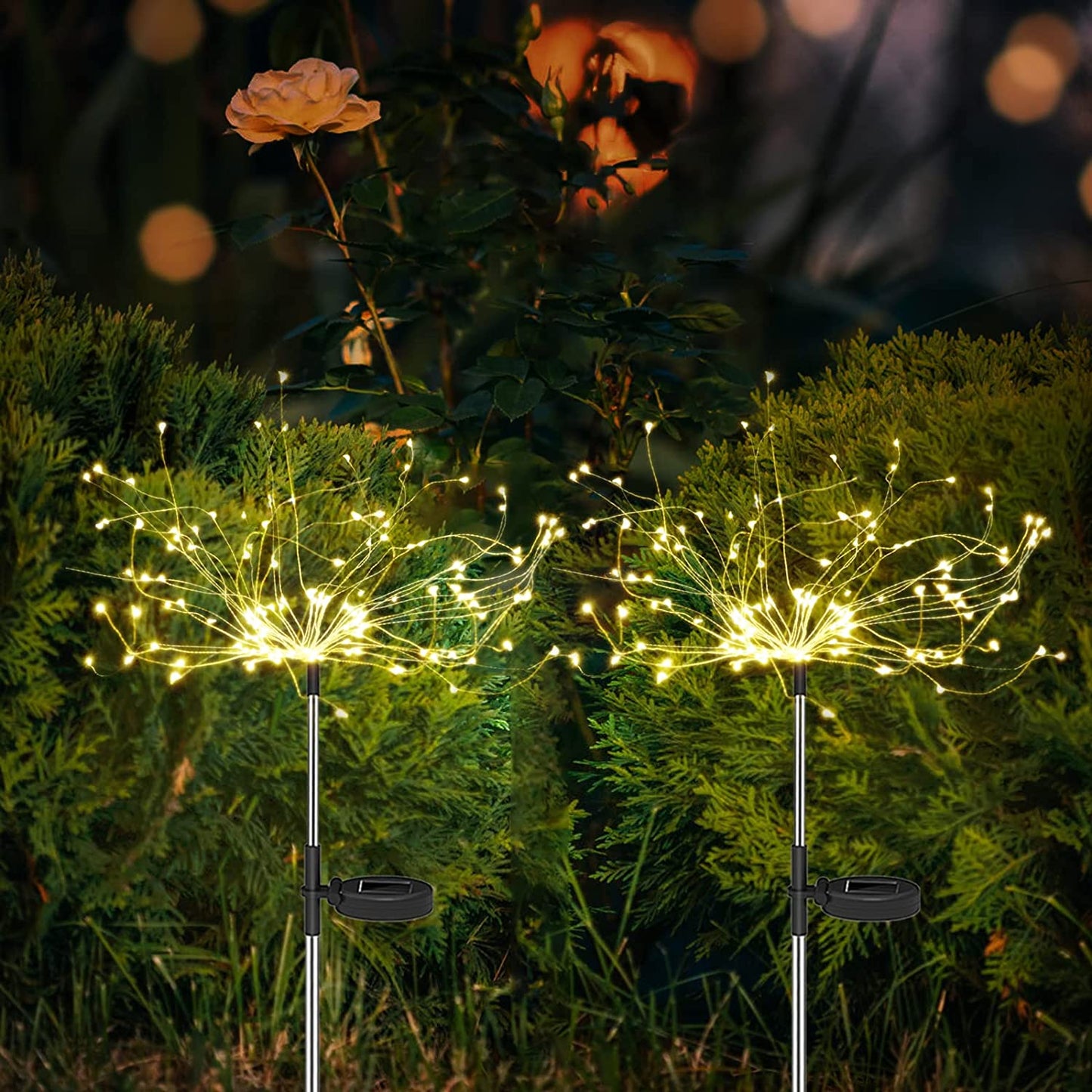 Vivolux | 4 Stück Solar Feuerwerk Gartenlampen - Wetterfeste LED Dekorationsbeleuchtung, Solarenergie für Garten und Patio