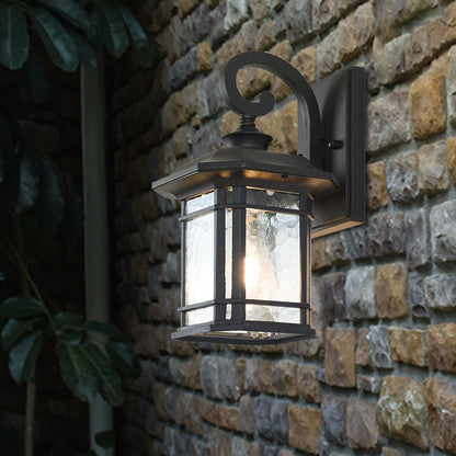 Vivolux | Bronze Curvy Arm Wandverlichting Platteland Helder Golfglas Enkelhoofd Buiten Wandlamp