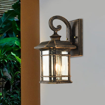 Vivolux | Bronze Curvy Arm Wandverlichting Platteland Helder Golfglas Enkelhoofd Buiten Wandlamp