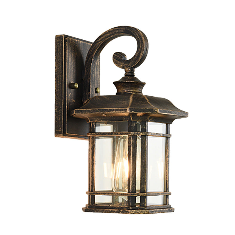 Vivolux | Bronze Curvy Arm Wandverlichting Platteland Helder Golfglas Enkelhoofd Buiten Wandlamp