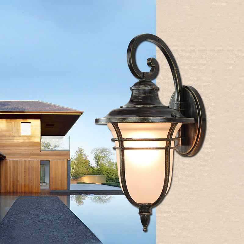 Vivolux | Swooping Arm Outdoor Sconce Light Countryside Cream Glass 1-Head Black Wall Lamp