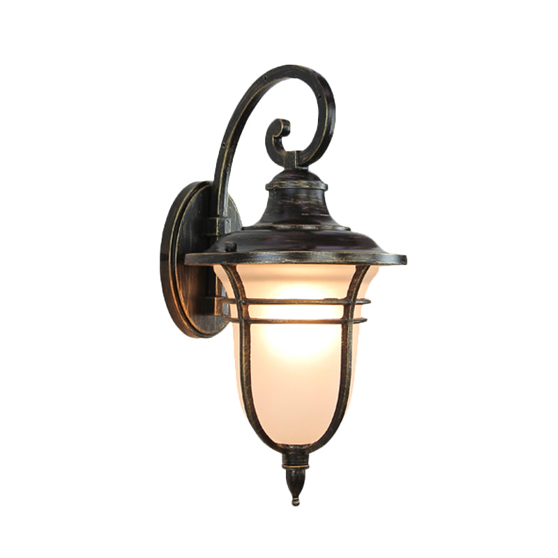 Vivolux | Swooping Arm Outdoor Sconce Light Countryside Cream Glass 1-Head Black Wall Lamp