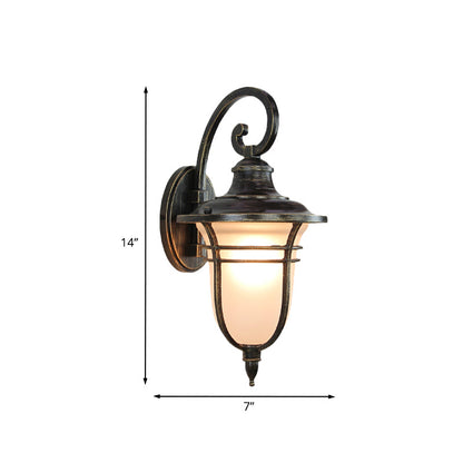 Vivolux | Swooping Arm Outdoor Sconce Light Countryside Cream Glass 1-Head Black Wall Lamp