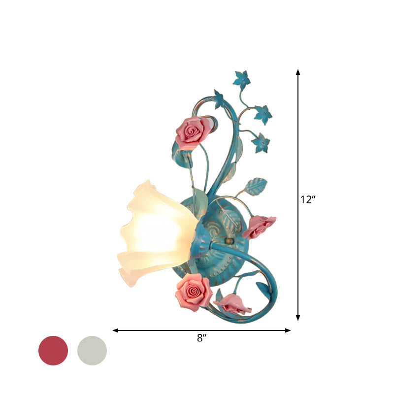 Vivolux | Eenzijdige Opal Matte Glazen Wandlamp Pastorale Blauw-Roze/Blauw-Wit Scroll Flower Hoek Wandlamp, Links/Rechts
