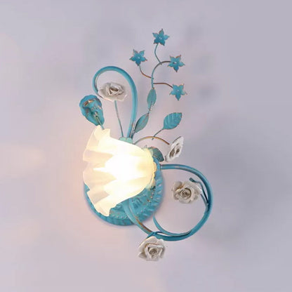 Vivolux | Eenzijdige Opal Matte Glazen Wandlamp Pastorale Blauw-Roze/Blauw-Wit Scroll Flower Hoek Wandlamp, Links/Rechts