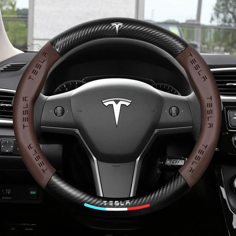 Anti-Rutsch 3D Prägung Kohlefaser Leder Auto Lenkradbezug Universelle Passform