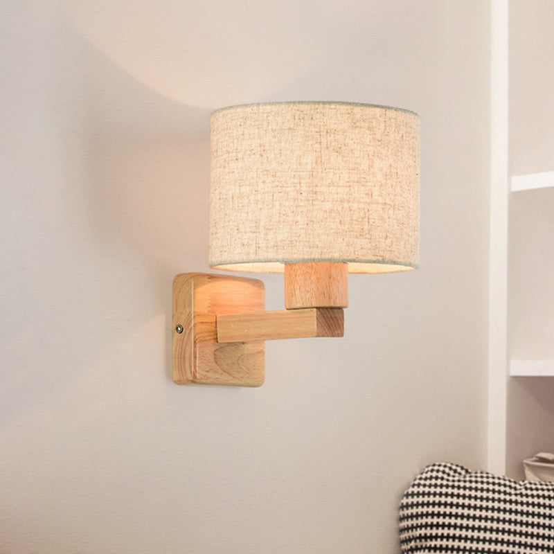 Vivolux | Drum Schlafzimmer Wandlampe Leuchte Stoff 1-Licht Asiatischer Stil Wandmontage Beleuchtung mit Holzarm
