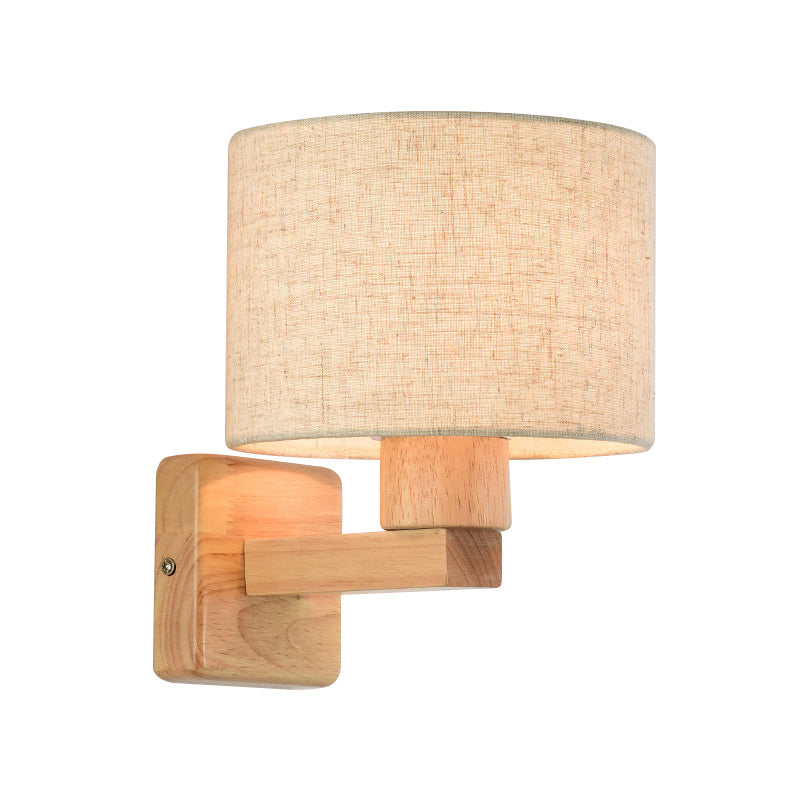 Vivolux | Drum Schlafzimmer Wandlampe Leuchte Stoff 1-Licht Asiatischer Stil Wandmontage Beleuchtung mit Holzarm