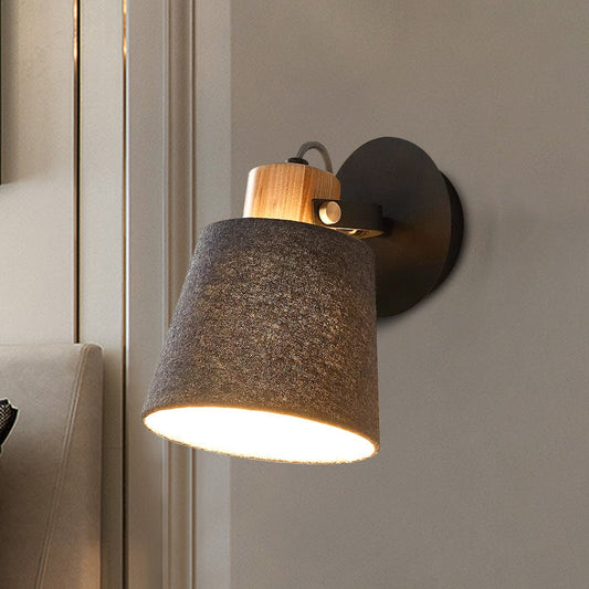 Vivolux | 1 Kopf Holz Wandbeleuchtung Modernismus Schwarze Wandmontierte Lampe mit Fassstoffschirm