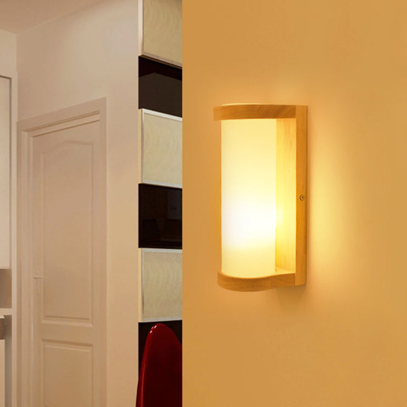 Vivolux | Zylinder Creme Glas Wandleuchte Japanischer Stil 1 Licht Holz Wandlampe Fixture für Ecke