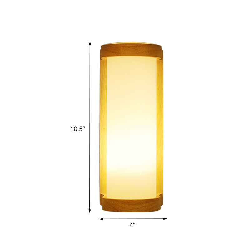 Vivolux | Zylinder Creme Glas Wandleuchte Japanischer Stil 1 Licht Holz Wandlampe Fixture für Ecke