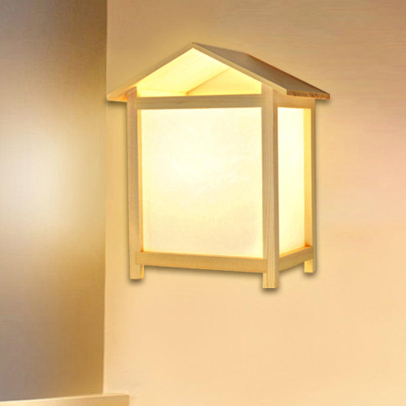 Vivolux | Japanse stijl 1 licht wandlamp met Parchmyn shade houten huisvorm wandlicht