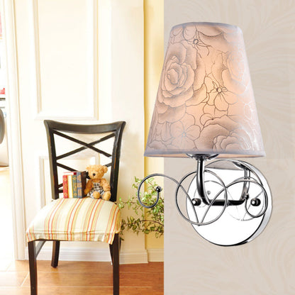 Vivolux | Roze Gedrukte Stof Witte Wandlamp Kegel Schaduw 1-Lichts Platteland Sconces Verlichting voor Parlor