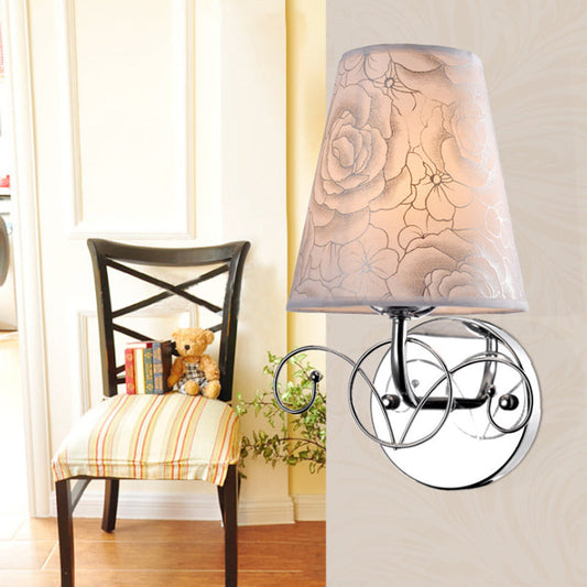 Vivolux | Roze Gedrukte Stof Witte Wandlamp Kegel Schaduw 1-Lichts Platteland Sconces Verlichting voor Parlor