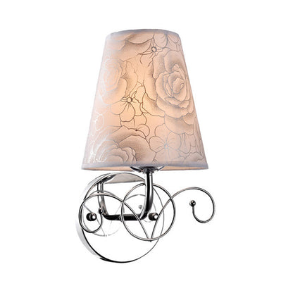 Vivolux | Roze Gedrukte Stof Witte Wandlamp Kegel Schaduw 1-Lichts Platteland Sconces Verlichting voor Parlor