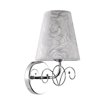 Vivolux | Roze Gedrukte Stof Witte Wandlamp Kegel Schaduw 1-Lichts Platteland Sconces Verlichting voor Parlor