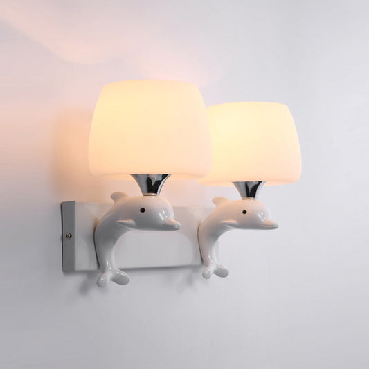 Vivolux | Tapered Shape Opal Glass Wandlamp Contemporary 2 Lampen Witte Wandverlichting Fixture met Dolfijn Decor
