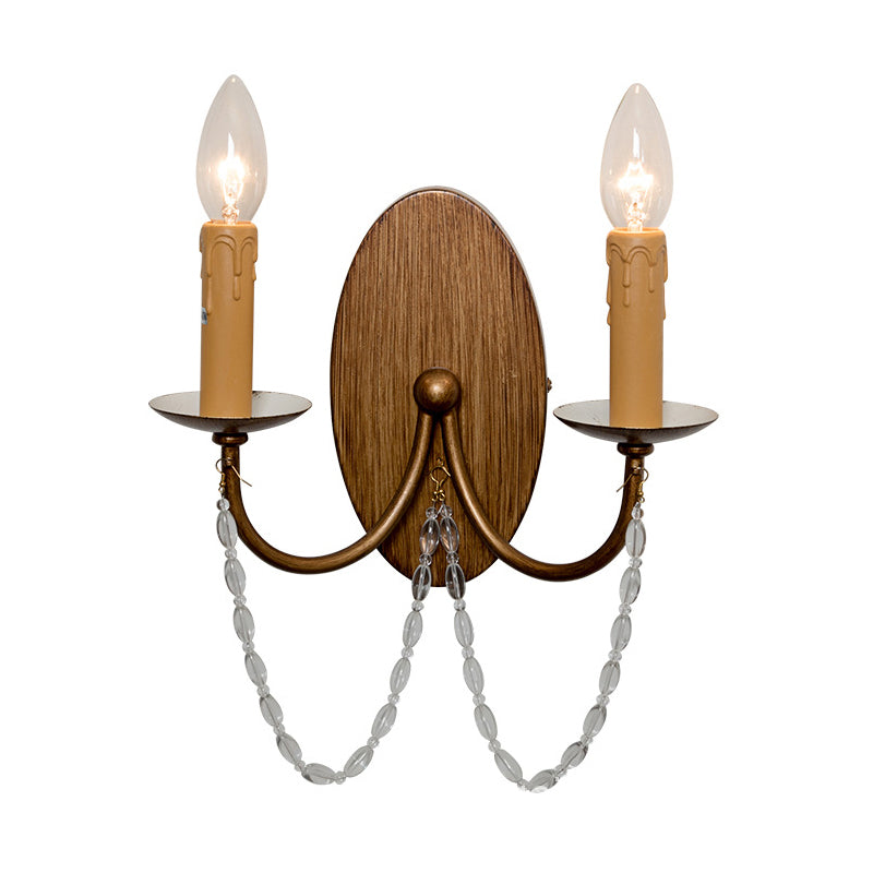 Vivolux | Houten kaars wandlamp licht rustiek kristallen kralen 2 lichten gang wandmontage lamp