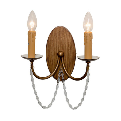 Vivolux | Houten kaars wandlamp licht rustiek kristallen kralen 2 lichten gang wandmontage lamp