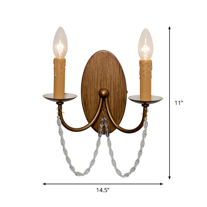 Vivolux | Houten kaars wandlamp licht rustiek kristallen kralen 2 lichten gang wandmontage lamp