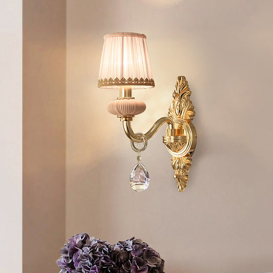 Vivolux | Stof Roze Wandlamp Cone 1/2-Bol Landelijke Wandlamp Verlichtingsarmatuur met Helime Kristal Druppel